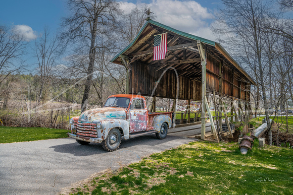 Don's Truck in front of the Covered Bridge Landscape
