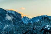 Half Dome Early Morning in Winter with Red Sky