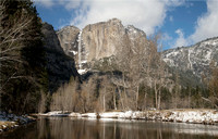Yosemite Falls and Merced River in snow